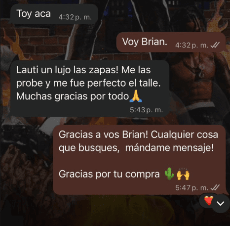 Cliente: «un lujo las zapas! Me las probe y me fue perfecto el talle»