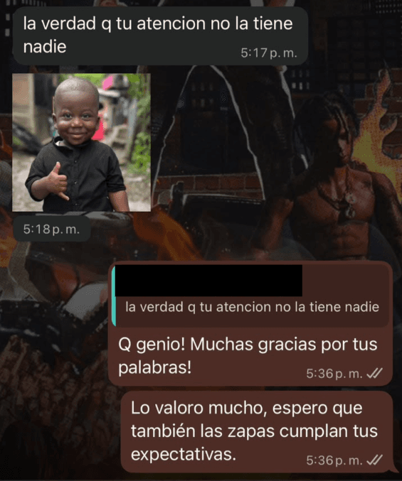 Cliente: «la verdad q tu atención no la tiene nadie»